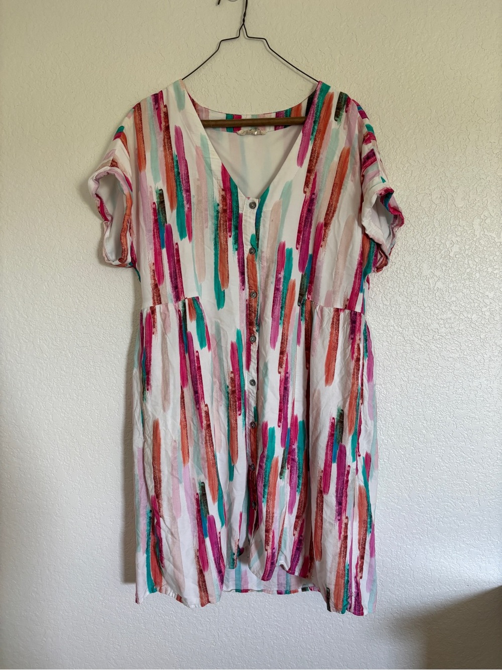 Entro Abstract Brushstroke Midi Dress Size Medium Boho Pocket Dress